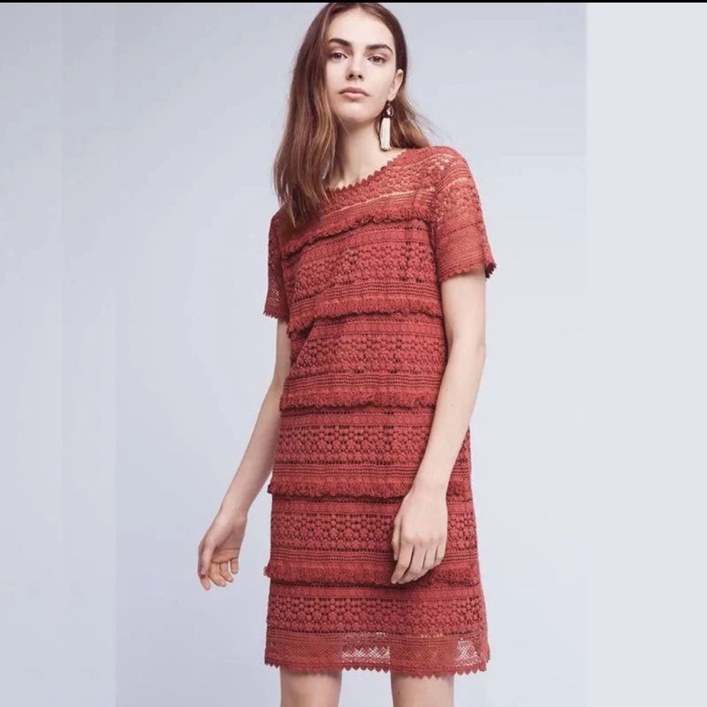 NWT Antropologie 02Sky Crochet Short Sleeve Dress in Rose Small